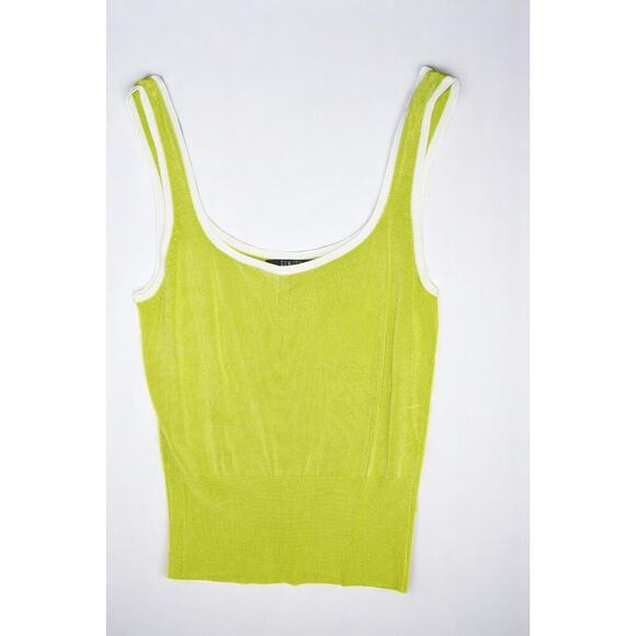 Finity Studio Lime Green Knit Tank Top Women’s Size Medium White Trim Y2K Street - Picture 8 of 8